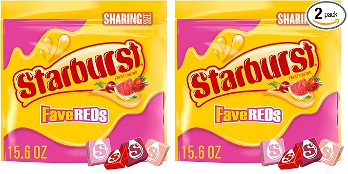 STARBURST FaveReds Fruit Chews Summer Candy, Sharing Size, 15.6 oz Resealable Bag (Pack of 2)