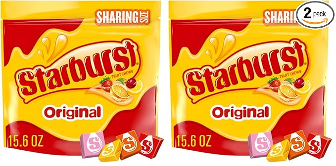 STARBURST Chewy Candy, Sharing Size, Individually Wrapped Fruit Chews Candy, 15.6 oz Resealable Bag (Pack of 2)