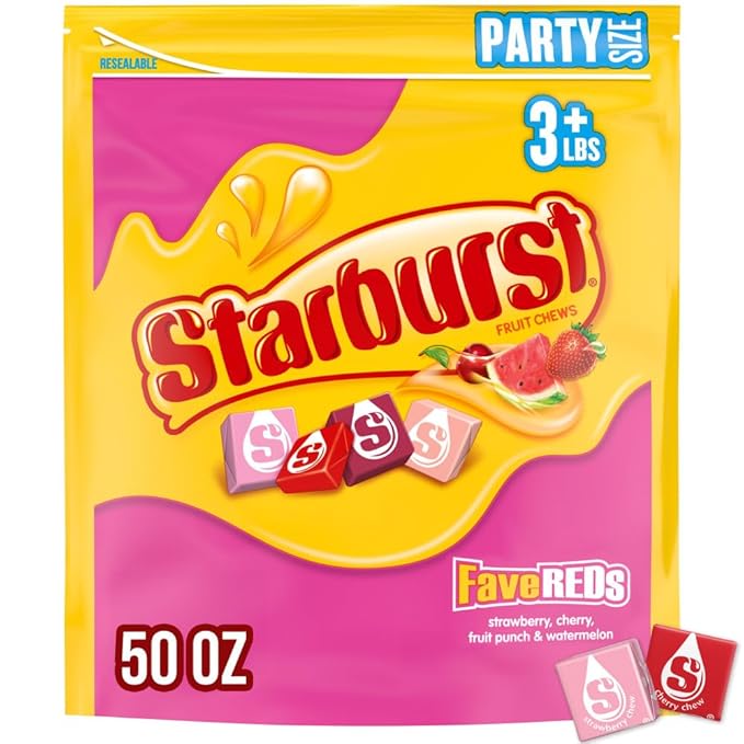 STARBURST Fruit Chews Candy - FaveREDS STARBURST Candy Bulk Individually Wrapped, Party Size Bag, 50 oz, Pack of 1